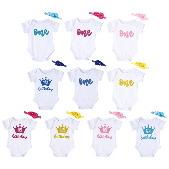 Baby Boy Girl Romper Short Sleeve Letter Pattern Print Bodysuit+Flower Headband