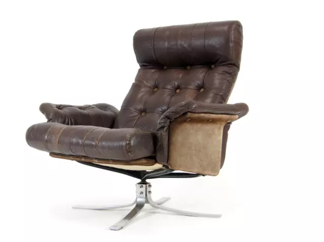 Retro Vintage Danish Leather Swivel Lounge Egg Chair Armchair 1970s Mid Century