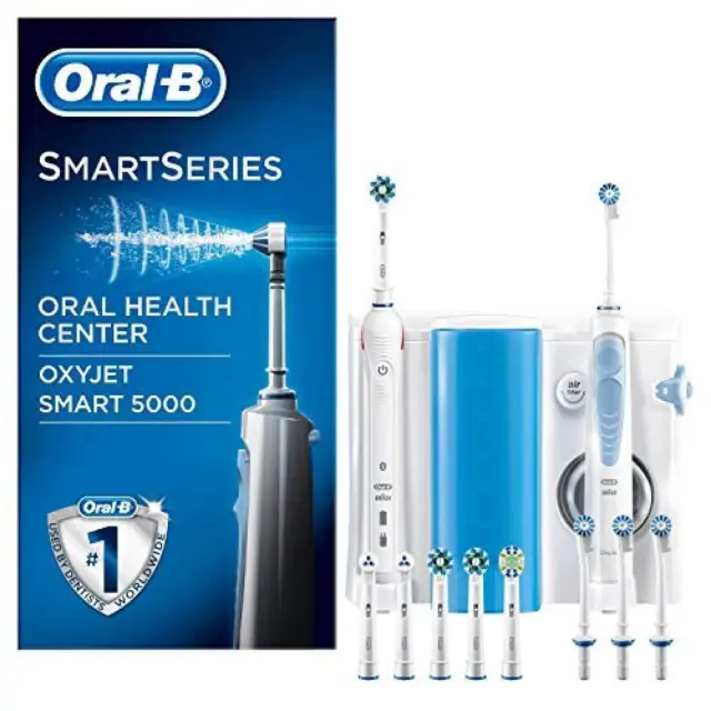Oral-B Smart 5000 Elektrische Zahnbürste mit OxyJet Munddusche, 6 Aufsteckbürste