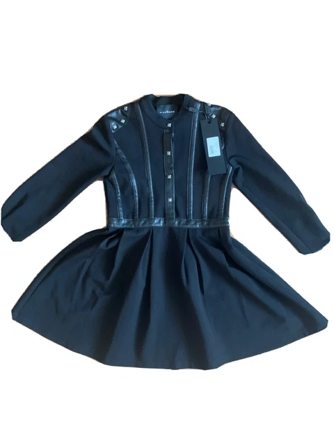 BNWT girls John Richmond Age 8, black studded/ pleated biker dress RRP £170