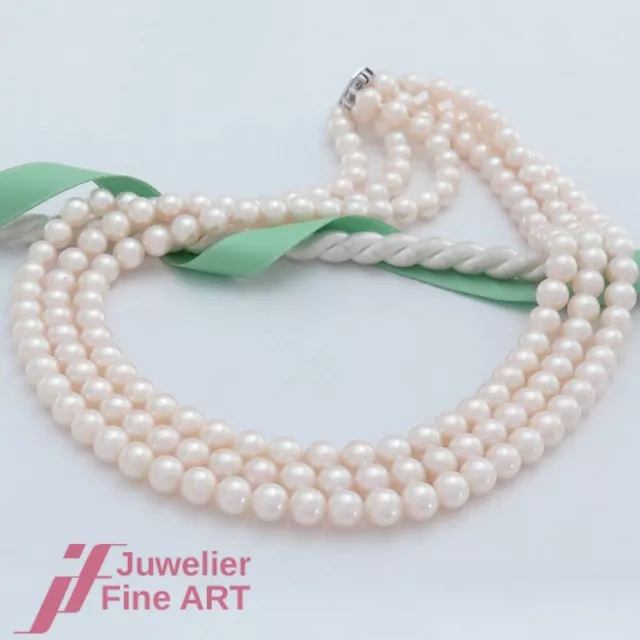 super schöne Akoya- Zucht- Perlen- Kette - 3reihig - Schließe 14K/585 Weißgold