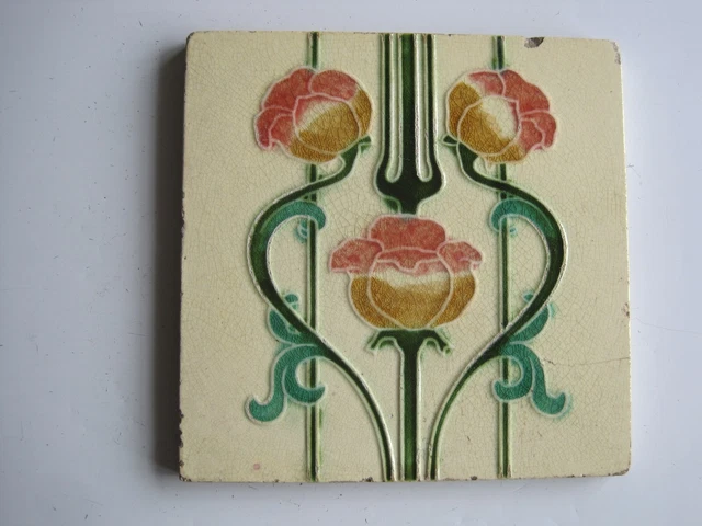 Antique Art Nouveau Moulded & Majolica Glazed Tile - T & R Boote  C1905