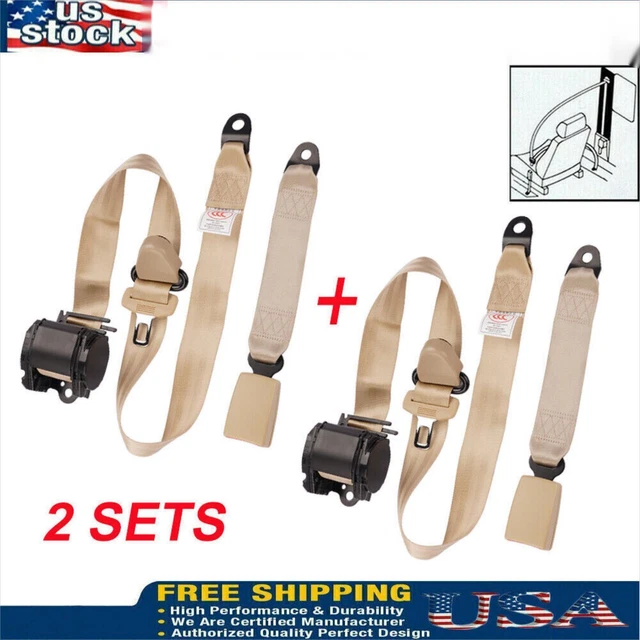 2x Universal Retractable 3 Point Seat Belt Car Vehicle Safety Adjustable Set US