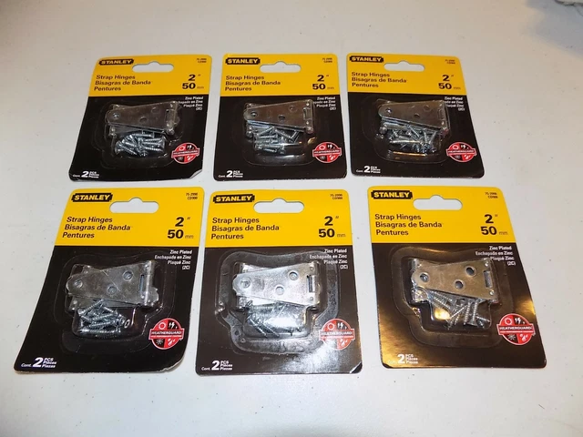 12 - pc. Stanley #75-2990, 2" Steel Strap Hinges w/Screws. 6 packs of 2 hinges