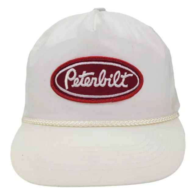Vintage Peterbilt Semi Trucks Hat White Trucker Ball Cap Rope Nylon Embroidered