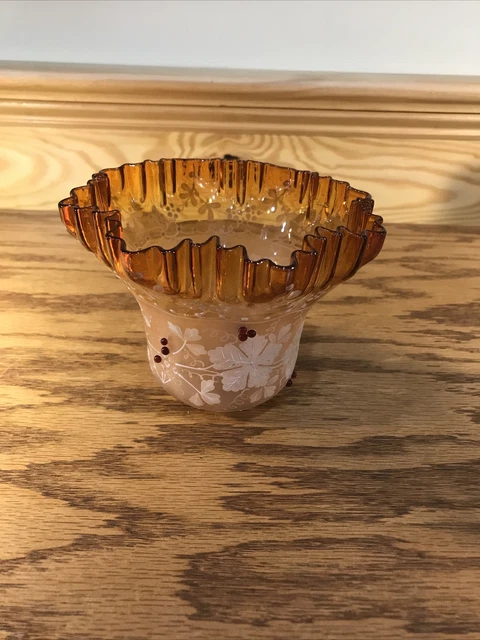 Miniature Amber Red Beads Hand Painted Enamel alpplied beading Oil Lamp Shade