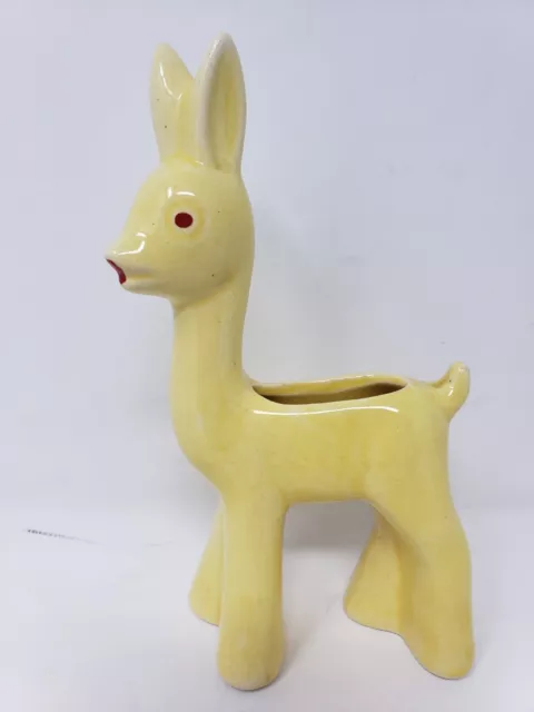 Vintage Mid-20th Century Shawnee Pottery Light Yellow Deer Planter Figurine 7"