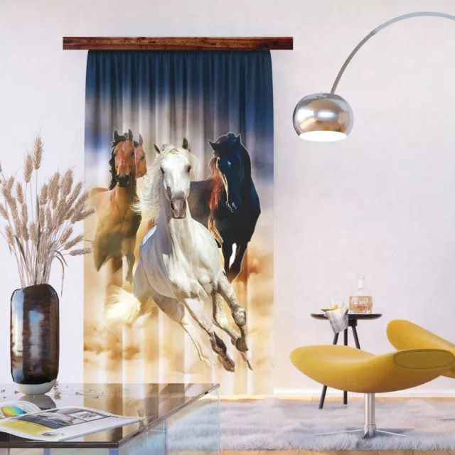 Caballos Cavallo Cortina En Voile Dormitorio De Niños, Niños Panel 140x245cm