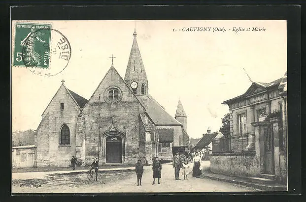 CPA Cauvigny, Eglise et Mairie, l'Église et Hôtel de Ville