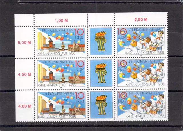 DDR 1988; 3 x DREIERSTREIFEN  Pioniertreffen; Mi.Nr. 3181 / 3182; postfr.