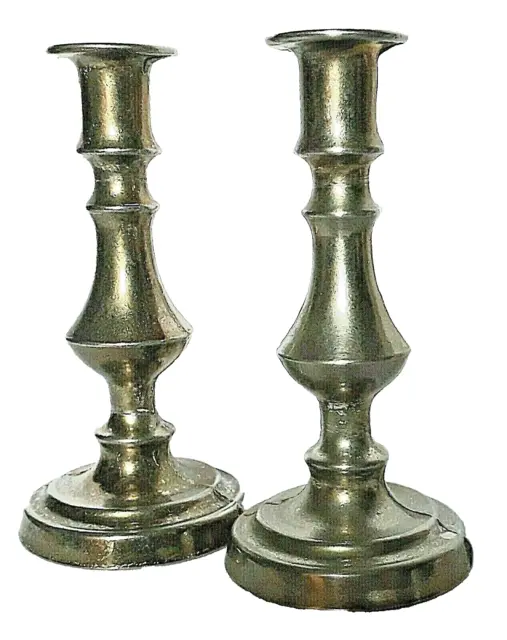 CANDLE HOLDERS - A PAIR - each 10 x 5 cm - MIXED ALLOY - VERY GOOD