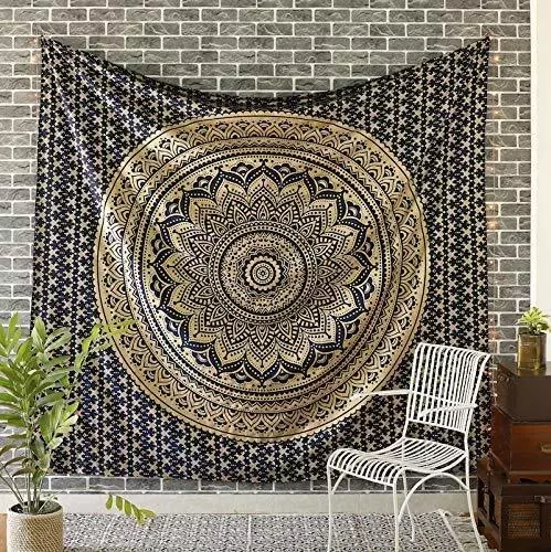 Indian Tapestry Wall Hanging Dorm Decor Ombre Gold Black Fabric Twin Bedding Art