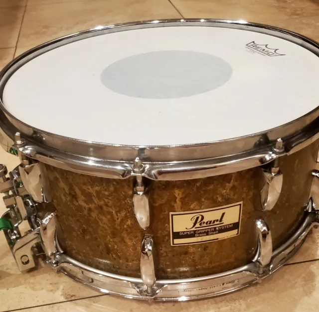 PEARL 6.5 X 14 Brass Snare Drum. Gripper SNARE .MIJ! New patina $180.00 -  PicClick