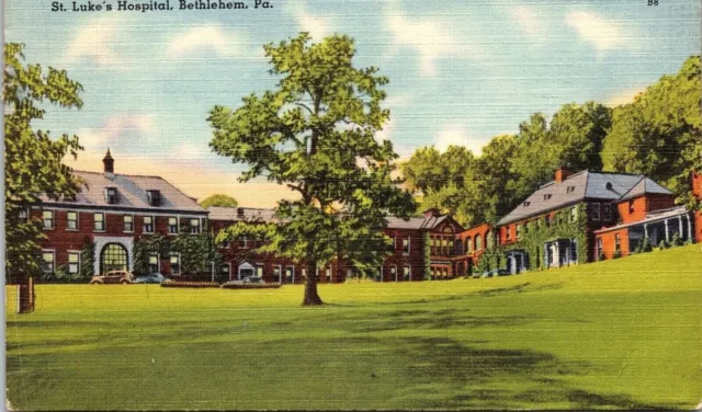St Lukes Hospital Bethlehem PA Pennsylvania Linen Postcard WOB Note PM Vintage