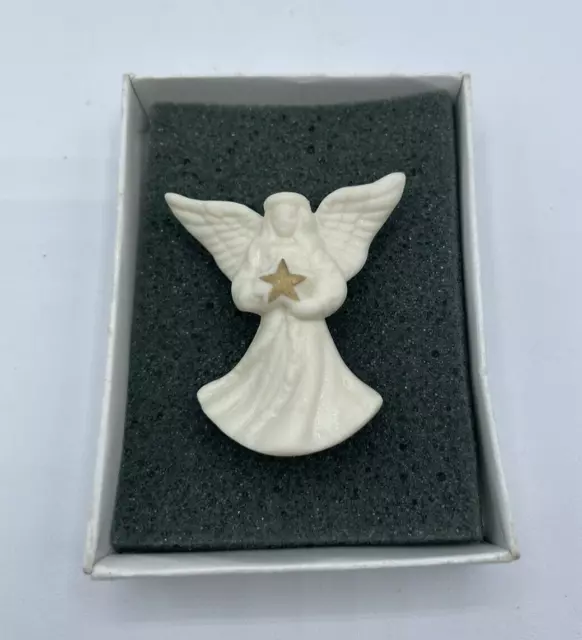 Vintage Lenox Porcelain Christmas Angel Holding Gold Star Pin Brooch