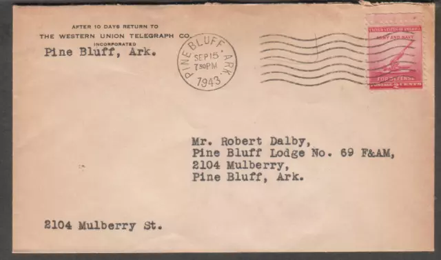 WESTERN UNION TELEGRAPH Co, JACKSONVILLE, FL 1928 Postal Cover w/ perfin  stamp