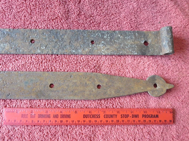 2 Wrought iron hinge strap barn door decor Vintage Antique hand wrought 23.5" 3