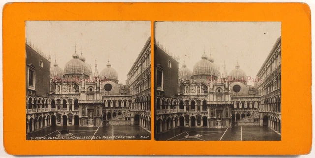 Italien Venedig Palast der Doge Hof c1900 Foto Stereo Vintage P74L1n