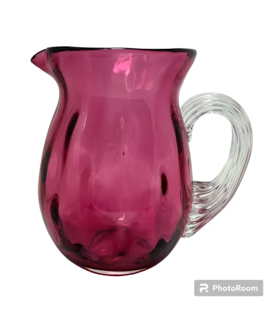 Vintage Pilgrim Hand Blown Cranberry Glass Small Ewer Pitcher Has Inclusion Flaw