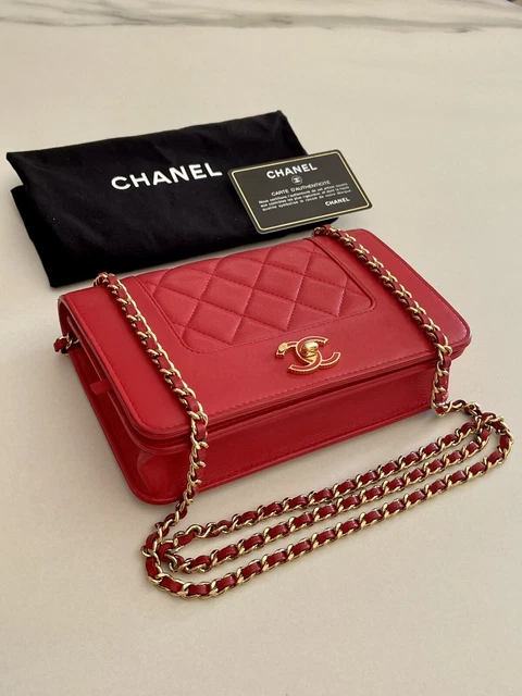 €3500 CHANEL Tasche Gold Rot Leder Timeless WOC Flap Bag NEUwertig