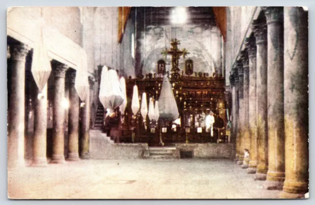 Vintage Postcard Interior of the Basilica of the Nativity in Bethlehem Israel