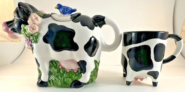 Cow Set, Teapot/Creamer and Mug, 1990s, used (*DD1)