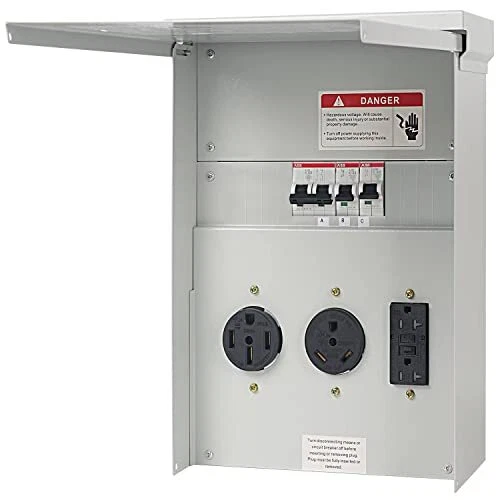 Temporary Power Outlet Panel with a 20 30 50 Amp Receptacle Installed, RV