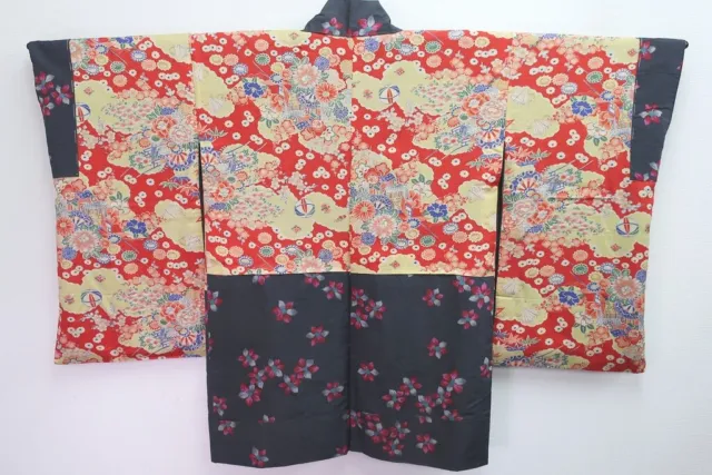 8339C4 Silk Vintage Japanese Kimono Haori Jacket Bellflower Meisen