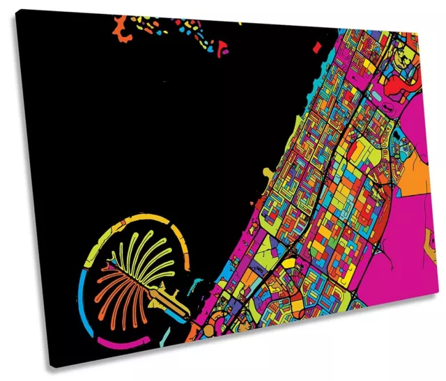 Dubai City Modern Map Picture SINGLE CANVAS WALL ART Print Multi-Coloured