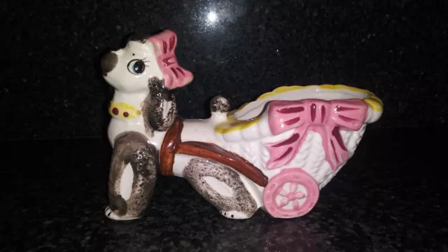 Poodle Vintage Circa 1950 Planter Poodle pulling Cart by Ucagco Ceramics Japan