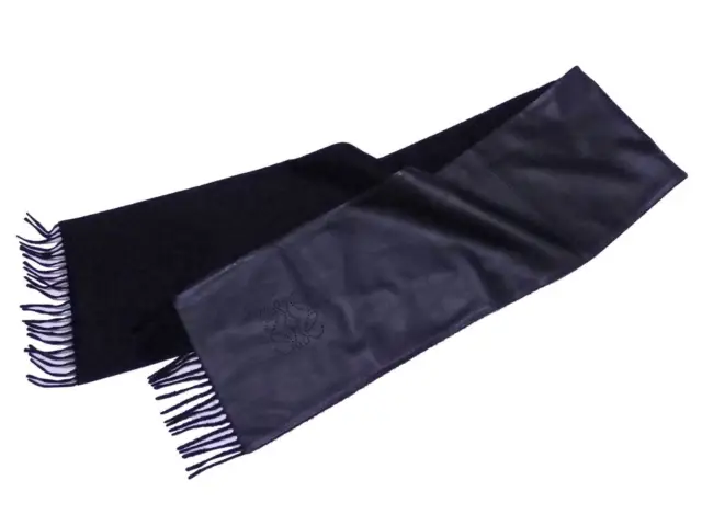 Auth LOEWE Anagram Muffler Scarf Black Leather/Cashmere - e53066a