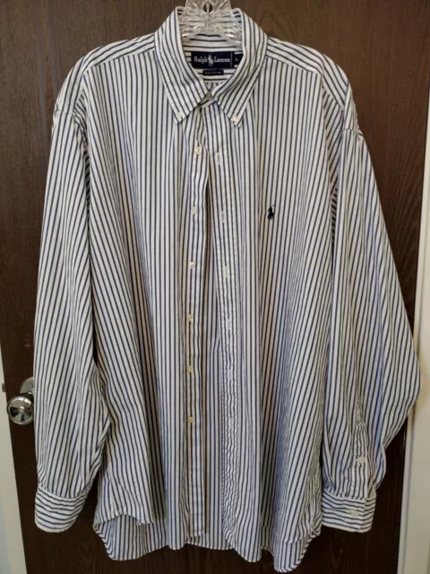 Polo Ralph Lauren Mens Classic Fit Sz Large Long Sleeve Blue White Striped Shirt