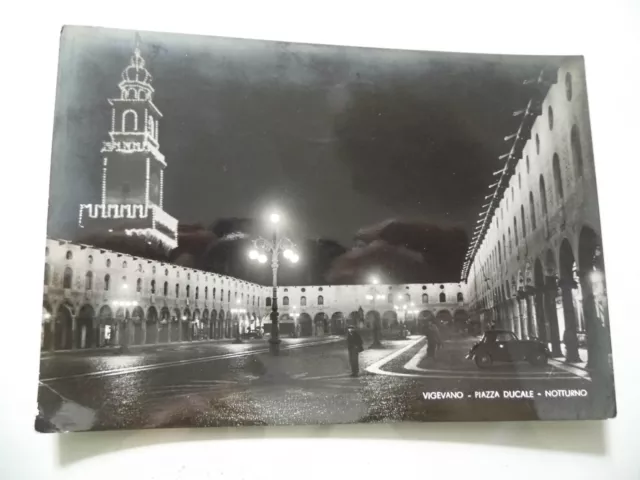 Cartolina Viaggiata "VIGEVANO Piazza Ducale - Notturno"  1955