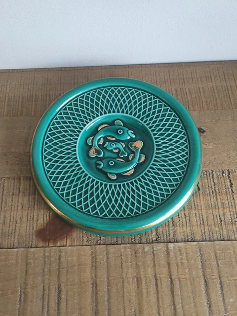 Dessous De Plat Vintage - Poisson Relief - Vert Émeraude Et Doré - Années 50/60 (Céramique)