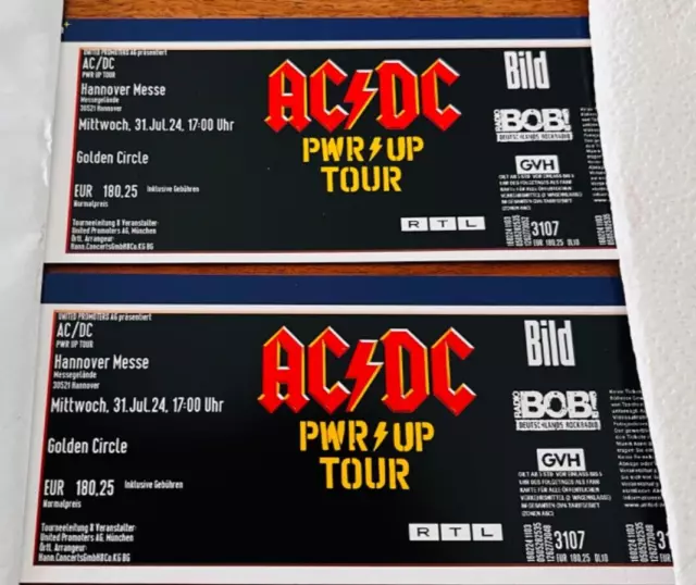 AC/DC PWR UP TOUR 2 Tickets Golden Circle Front of Stage Hannover 31.07.2024