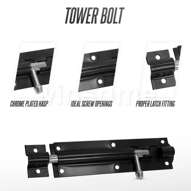 Schwerlast Turmbolzen schwarz Riegel Fang 4,6,8 Zoll Gartentor Schuppen Schiebetür 2