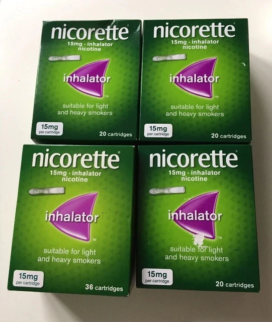 4x Nicorette 15 mg Inhalador Nicotina 20 Catridges Totalmente Nuevo Expiración 2025