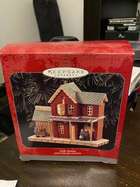 1998 Halls Station Hallmark Ornament Nostalgic Houses and Shops 25th Anniversary