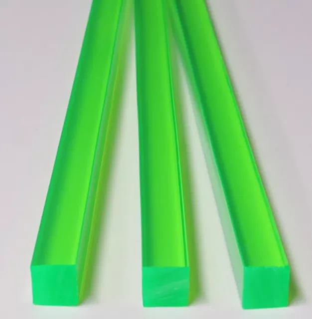 3 - 1/2” x 1/2" x 12 INCH SQUARE CLEAR GREEN ACRYLIC FLUORESCENT TRANSLUCENT ROD
