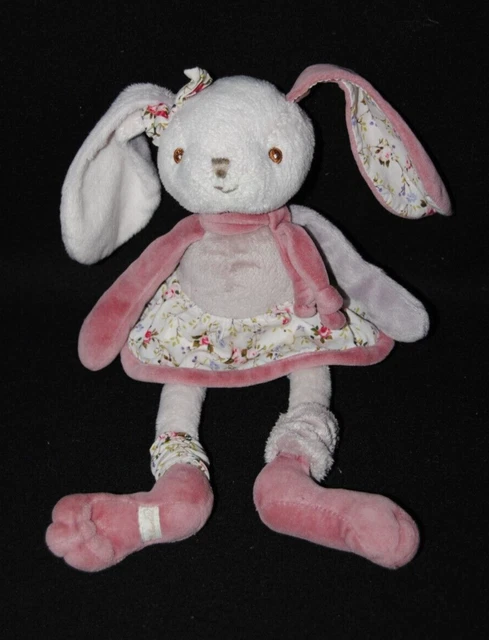 Peluche doudou lapin BUKOWSKI rose mauve parme jupe fleur 30 cm TTBE