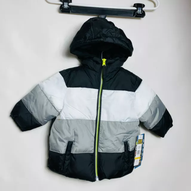 Ixtreme 12M baby Boys hooded Fleece Lined puffer jacket black & gray NWT.