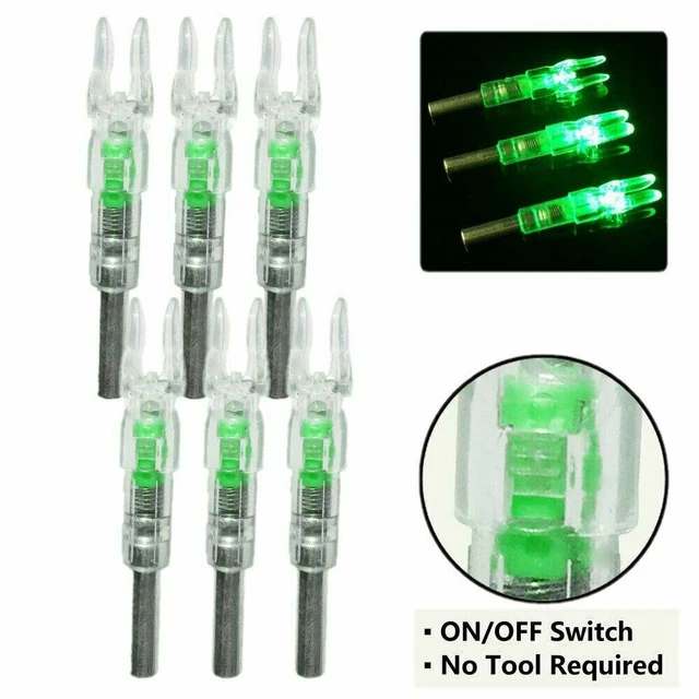 6Pcs Automatic LED Archery Arrows Lighted Nocks Green For ID 6.2mm Carbon Arrows