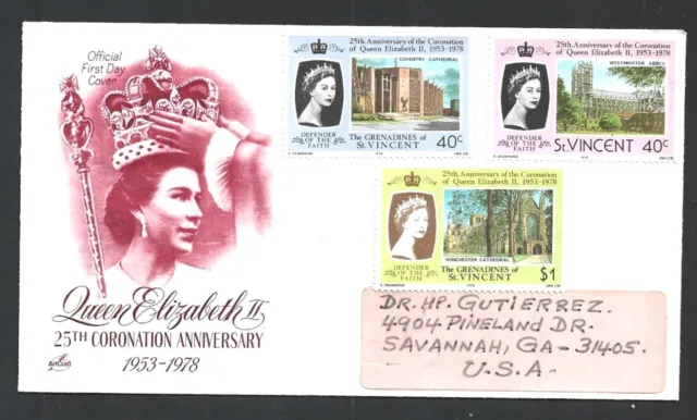 (BL) St Vincent 1978 Queen Elizabeth 25th Coronation anniversary FDC