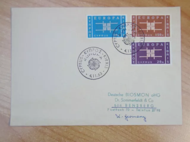 CEPT/EUROPA UNION - Ersttagsbrief/FDC Mi-Nr. Zypern 225-227, 1963, M€ 30,00