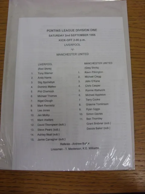 02/09/1995 Liverpool Reserves v Manchester United Reserves [At Southport] (4 Pag