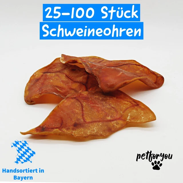 Schweineohren XL 25 - 100 Stück Hundefutter Hundesnack Leckerlie BARF Kauartikel
