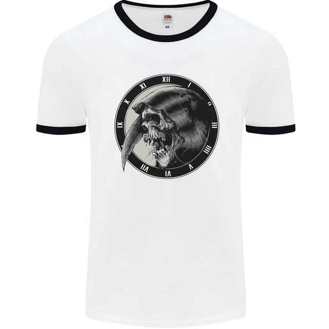 T-shirt Grim Reaper Orologio Teschio Biker Gotico Demone Da Uomo Biancante