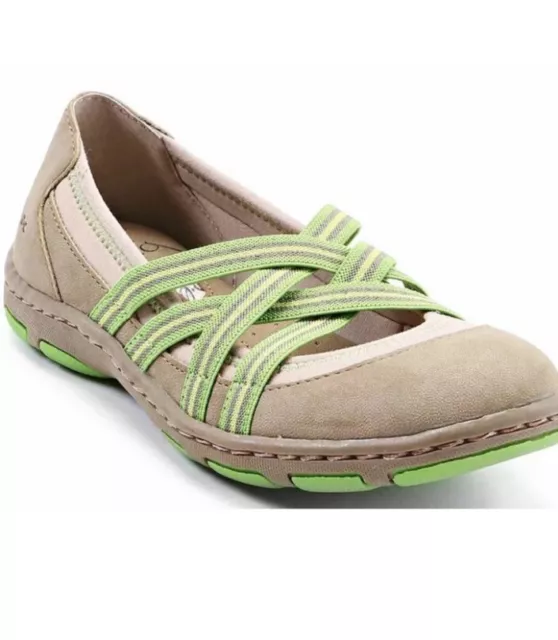 BOC Nambe MaryJane Flats Size 9 Tan Green Slip On