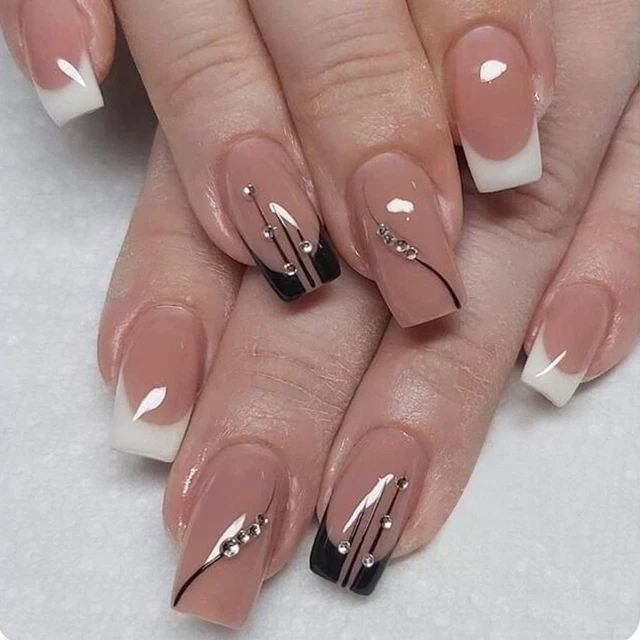 Hágalo usted mismo Cristal de manicura Cubierta Completa Prensa sobre Uñas Cuadrado Largas Falsas Francés