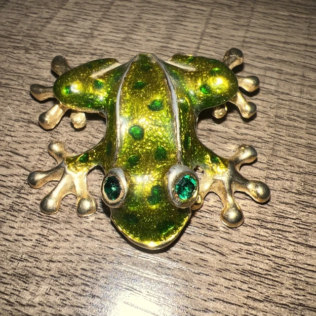 Super Cute Vintage Frog Enamel Brooch Pin With Rhinestones